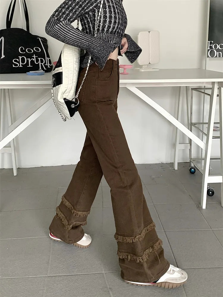 Y2K Vintage Brown Slim Stacked Flare Jeans