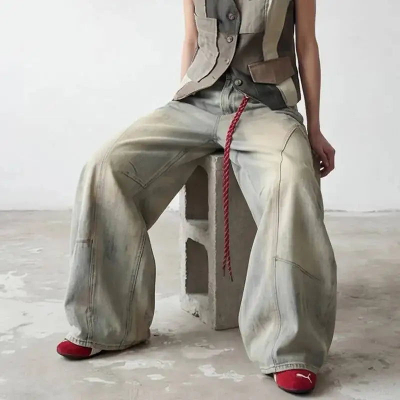 Y2K Vintage Dirty Washed Baggy Wide Leg Barrel Jeans