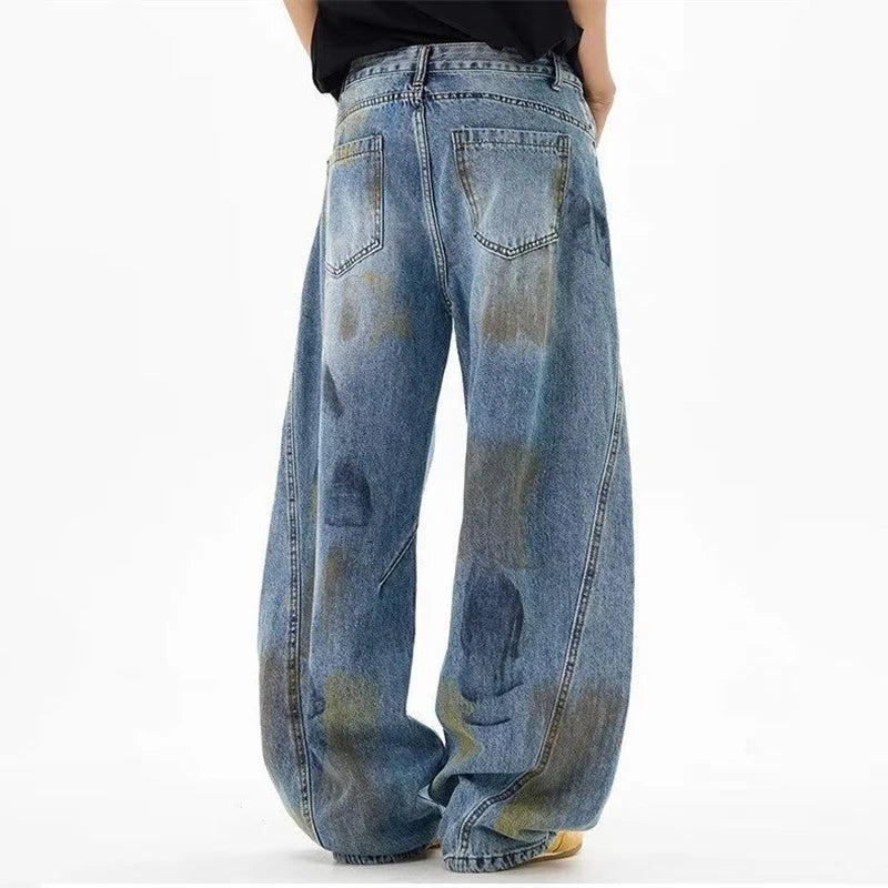 Y2K Vintage Distressed Graffiti Denim Barrel Jeans