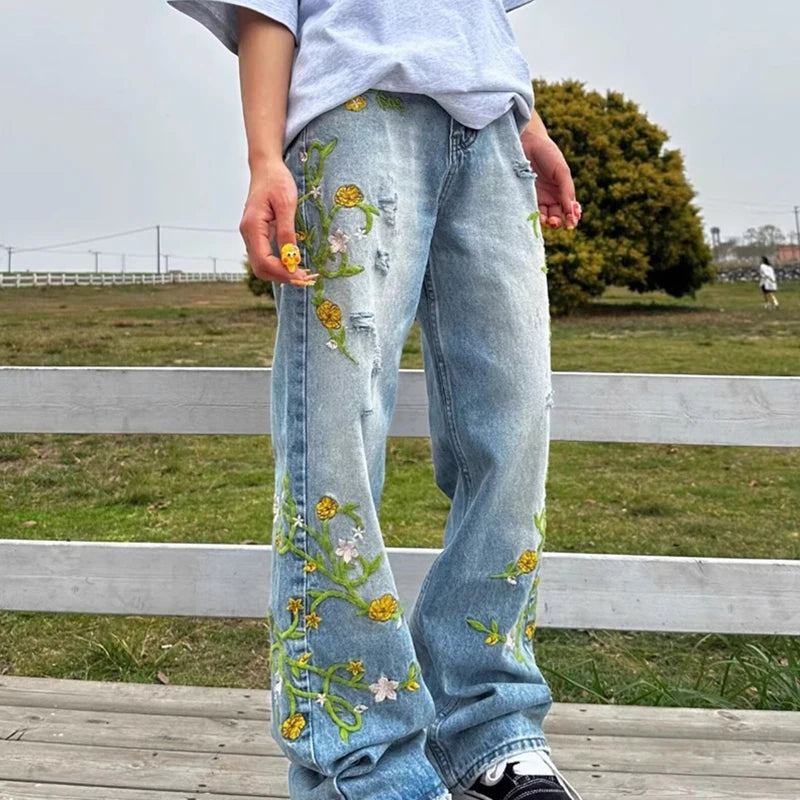 Y2K Vintage Floral Embroidered Design Jeans