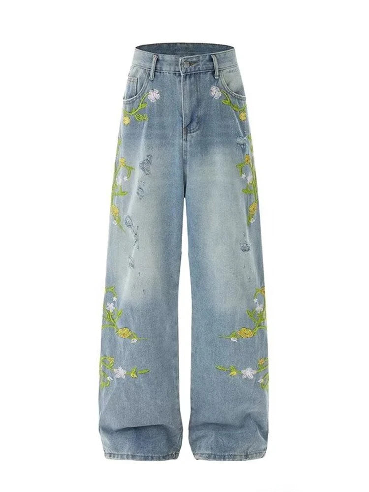 Y2K Vintage Floral Embroidered Design Jeans