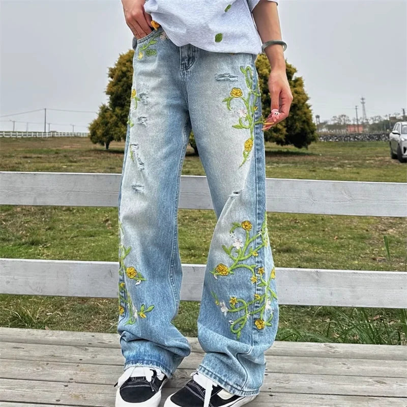 Y2K Vintage Floral Embroidered Design Jeans