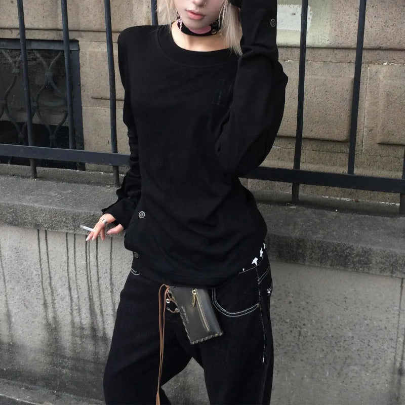 Y2K Vintage Gothic Black Long Sleeve Top