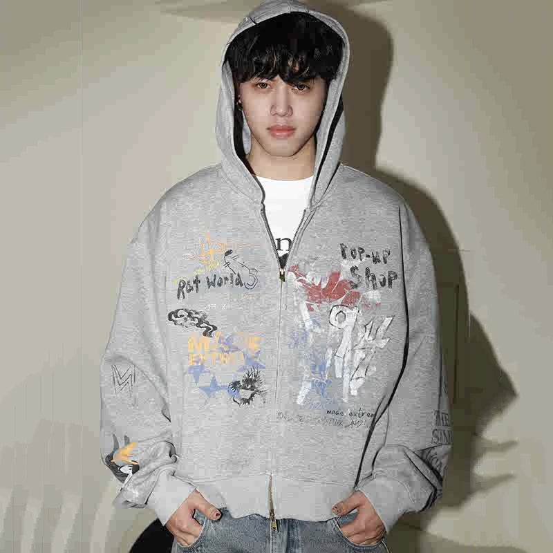 Y2K Vintage Graffiti Graphic Zip UpHoodie