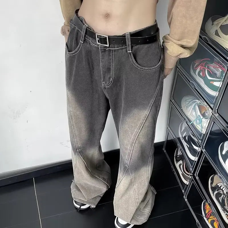 Y2K Vintage Grey Gradient Baggy Boot Cut Jeans