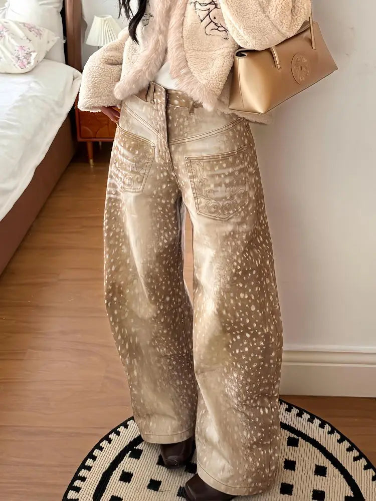 Y2K Vintage Hyena Animal Print Wide Leg Baggy Jeans