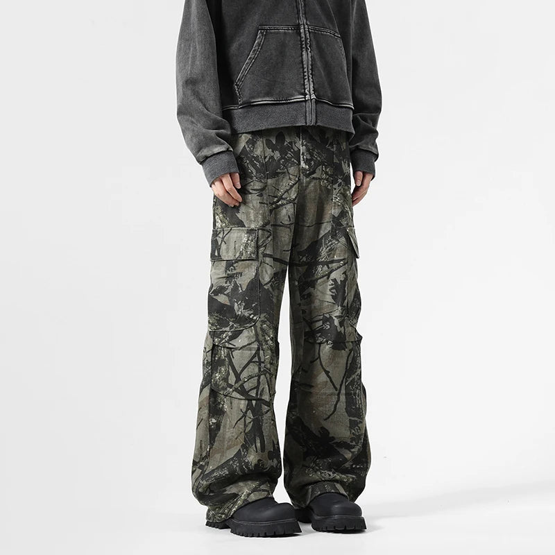 Y2K Vintage Leaf Pattern Camouflage Cargo Trousers