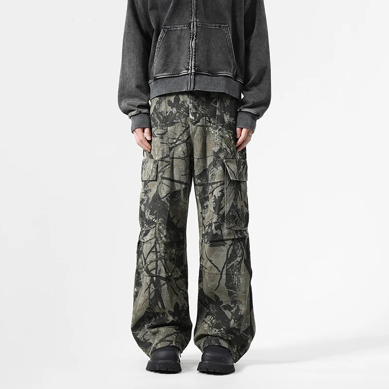 Y2K Vintage Leaf Pattern Camouflage Cargo Trousers