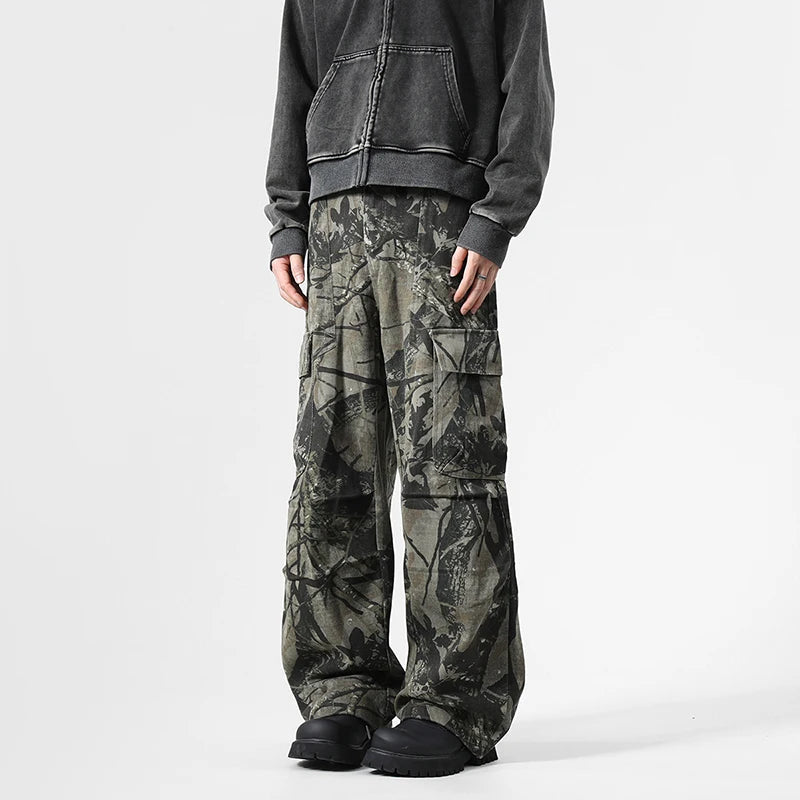 Y2K Vintage Leaf Pattern Camouflage Cargo Trousers