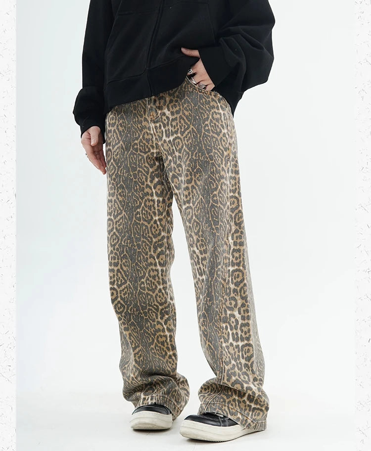 Y2K Vintage Leopard Print Baggy Jeans