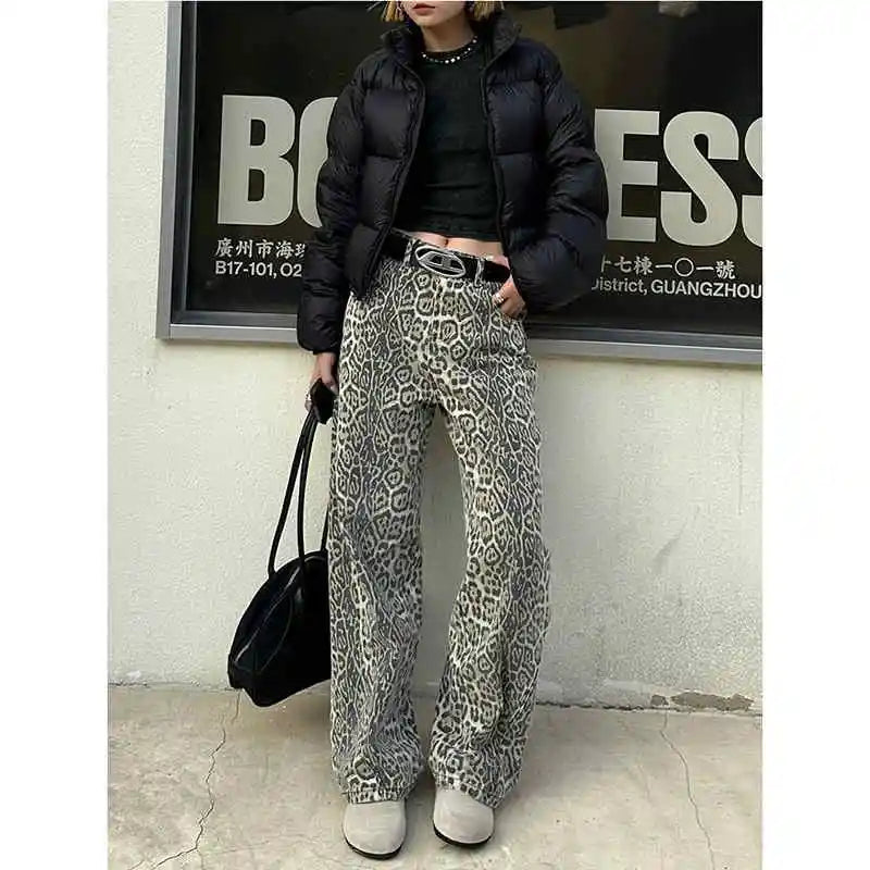 Y2K Vintage Leopard Print Baggy Jeans