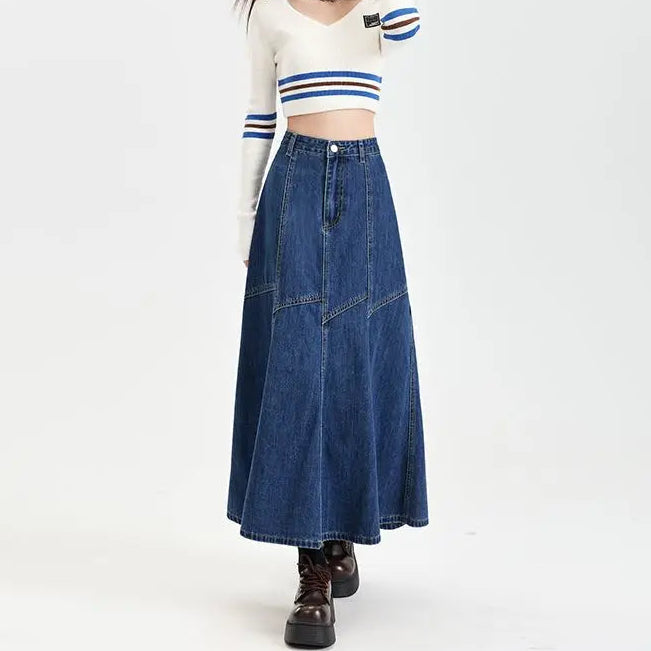 Y2K Vintage Patchwork Umbrella Maxi Skirt