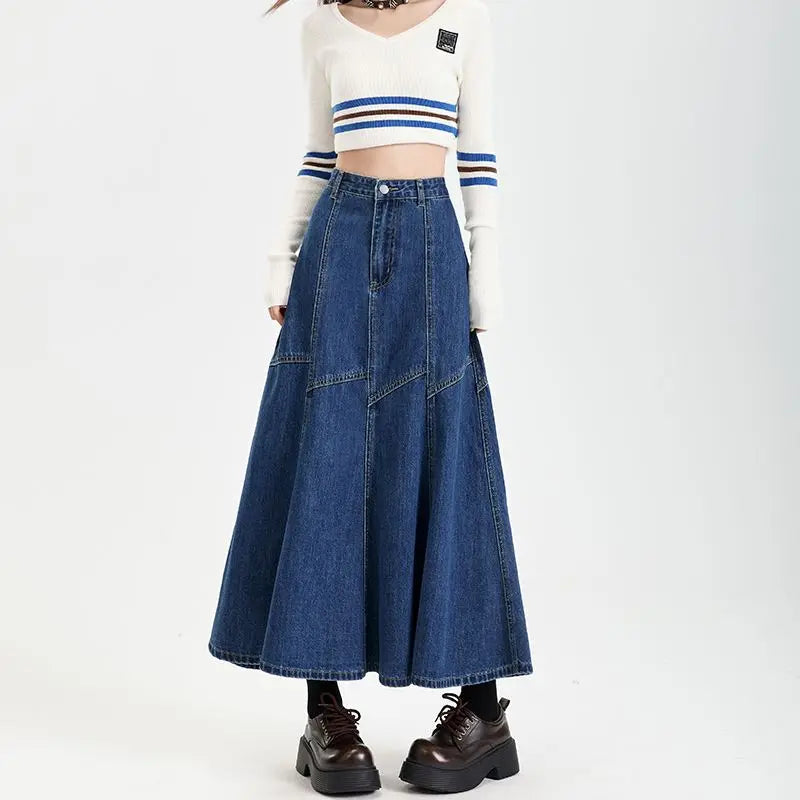 Y2K Vintage Patchwork Umbrella Maxi Skirt