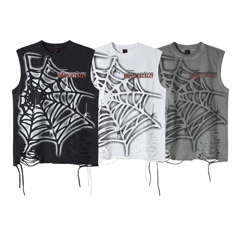 Y2K Vintage Spider Web Distressed Tank Top