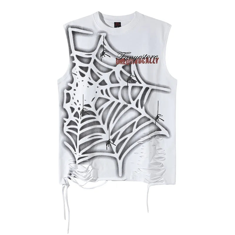 Y2K Vintage Spider Web Distressed Tank Top