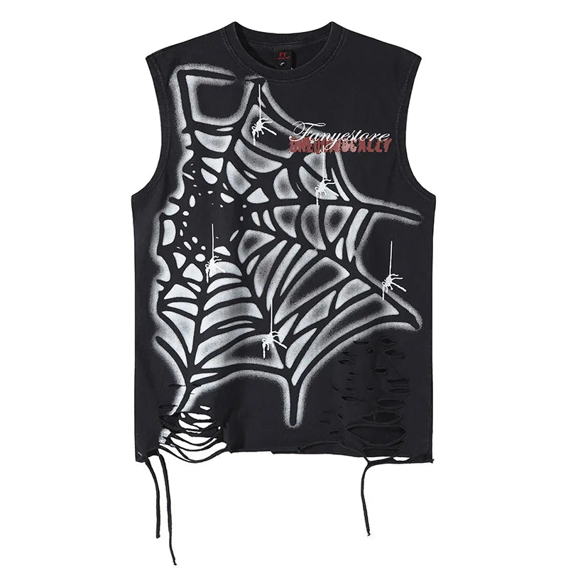 Y2K Vintage Spider Web Distressed Tank Top