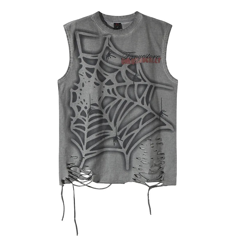 Y2K Vintage Spider Web Distressed Tank Top