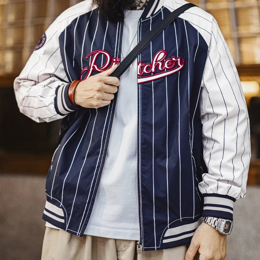 Y2K Vintage Striped Embroidered Baseball Jacket