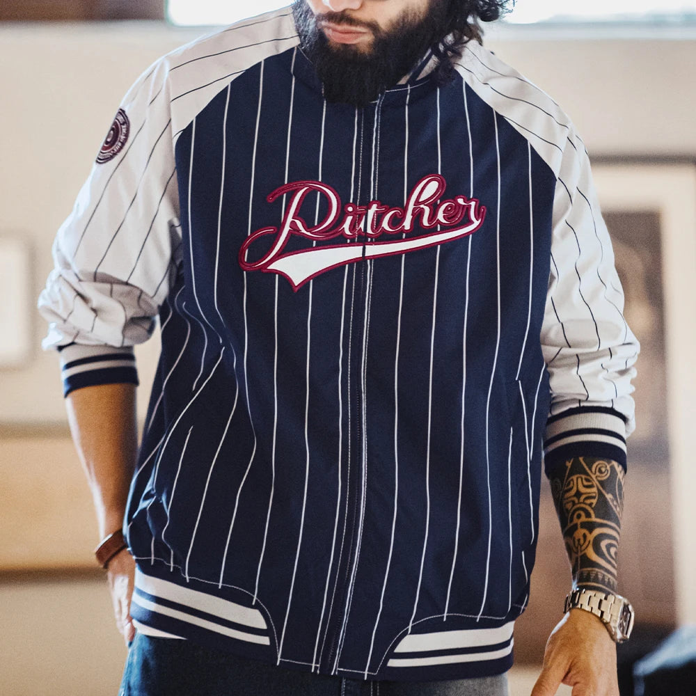 Y2K Vintage Striped Embroidered Baseball Jacket