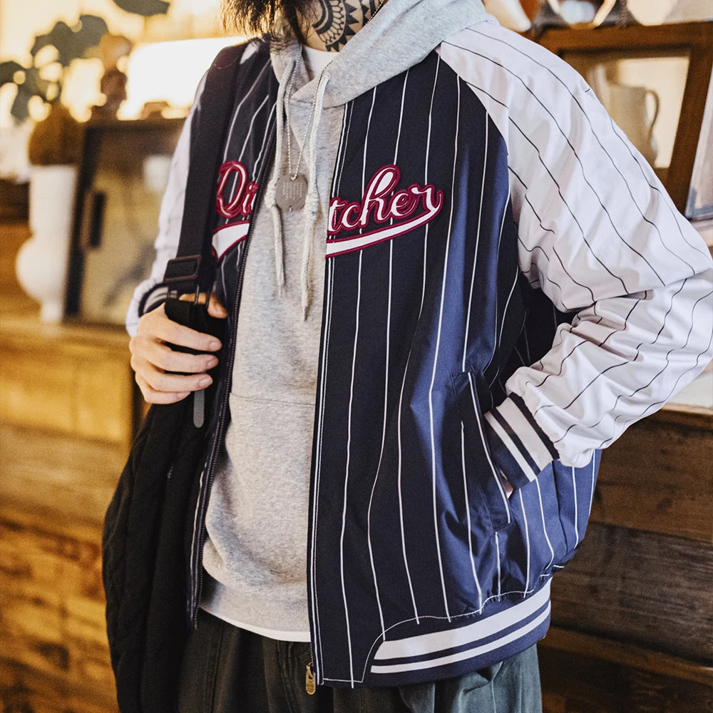 Y2K Vintage Striped Embroidered Baseball Jacket