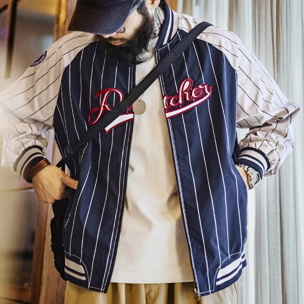 Y2K Vintage Striped Embroidered Baseball Jacket