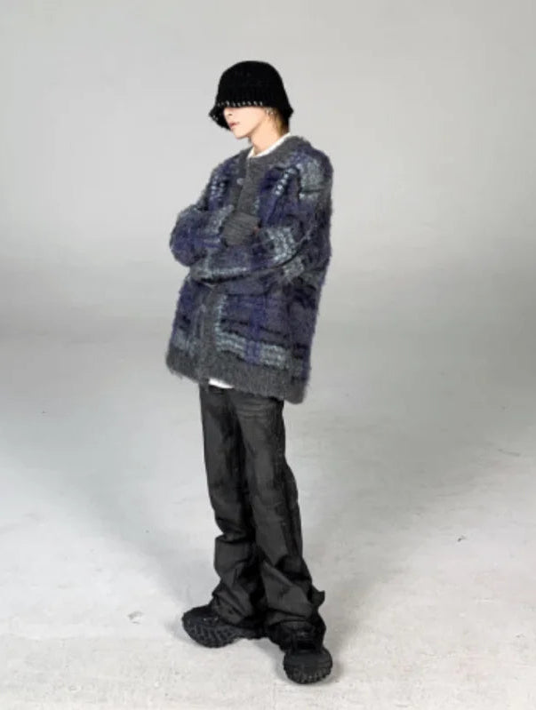 Y2K Vintage Striped Green Oversized Cardigan