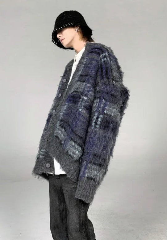 Y2K Vintage Striped Green Oversized Cardigan