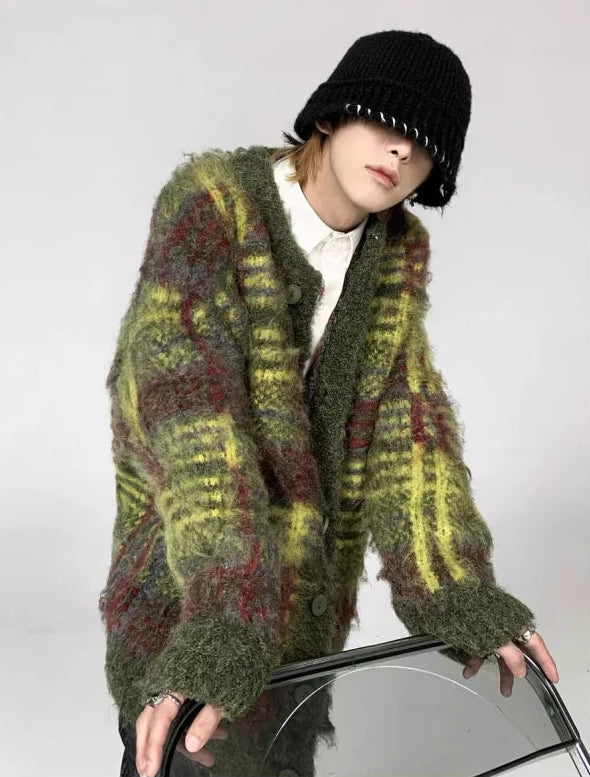 Y2K Vintage Striped Green Oversized Cardigan