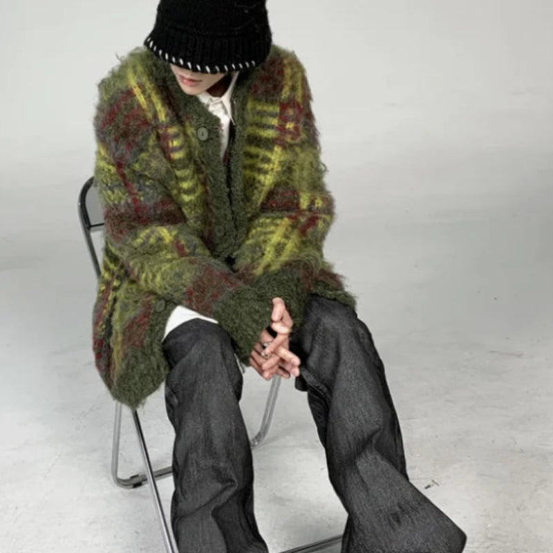 Y2K Vintage Striped Green Oversized Cardigan