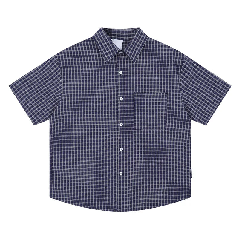 Y2K Vintage Style Plaid Short Sleeved Thin Cotton Shirt