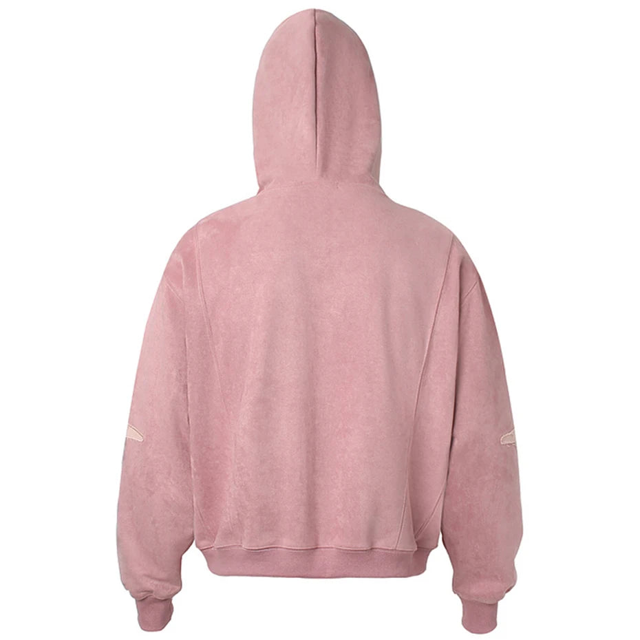Y2K Vintage Suede Patchwork Zip Up Hoodie