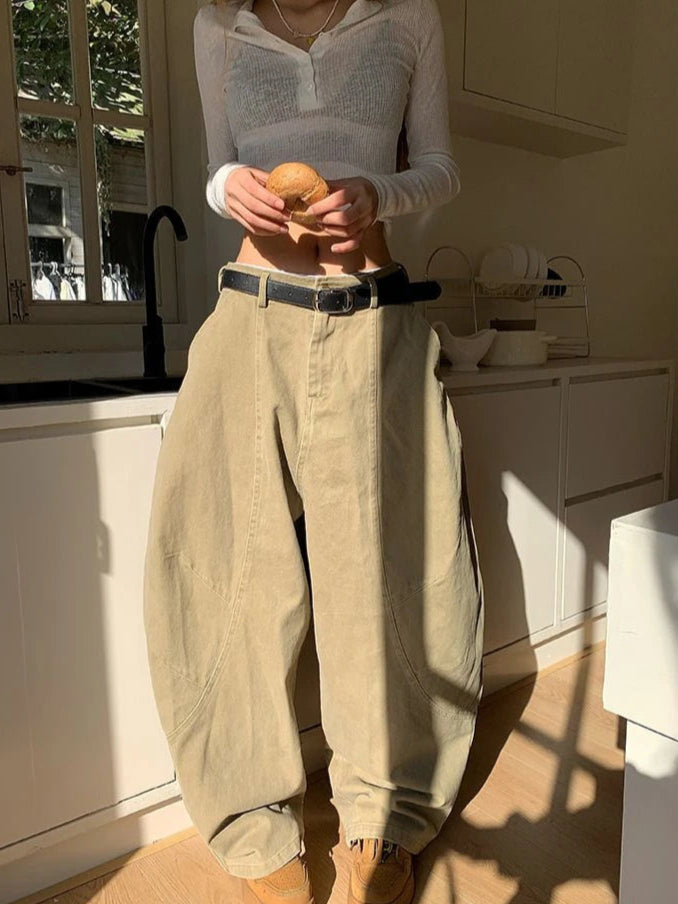 Y2K Vintage Wash Wide Leg Cargo Jeans
