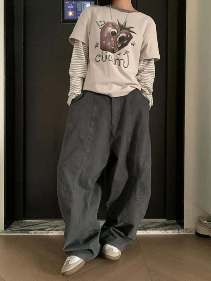 Y2K Vintage Wash Wide Leg Cargo Jeans