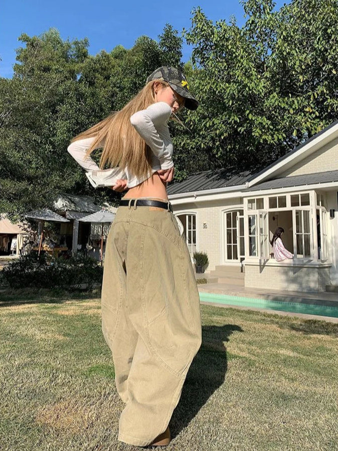 Y2K Vintage Wash Wide Leg Cargo Jeans