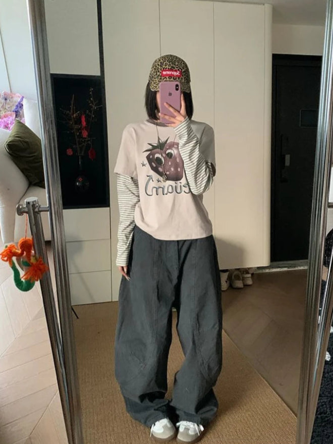 Y2K Vintage Wash Wide Leg Cargo Jeans