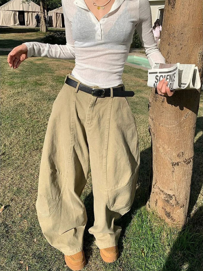 Y2K Vintage Wash Wide Leg Cargo Jeans