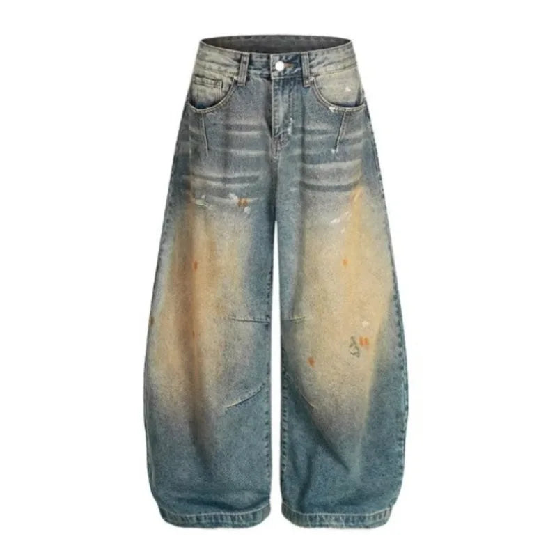 Y2K Vintage Wide Leg Washed Faux Dirt Barrel Jeans