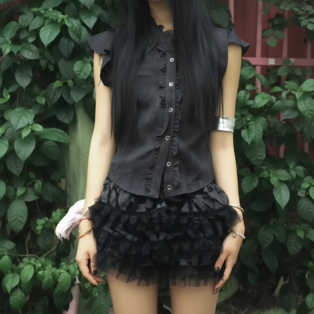 Y2K Vintage Womens Ruffled Sleeveless Blouse Shirt