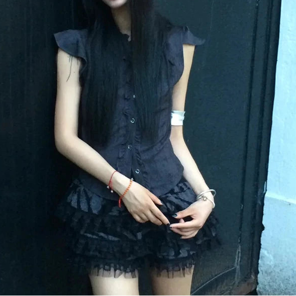 Y2K Vintage Womens Ruffled Sleeveless Blouse Shirt