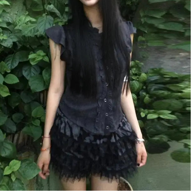Y2K Vintage Womens Ruffled Sleeveless Blouse Shirt