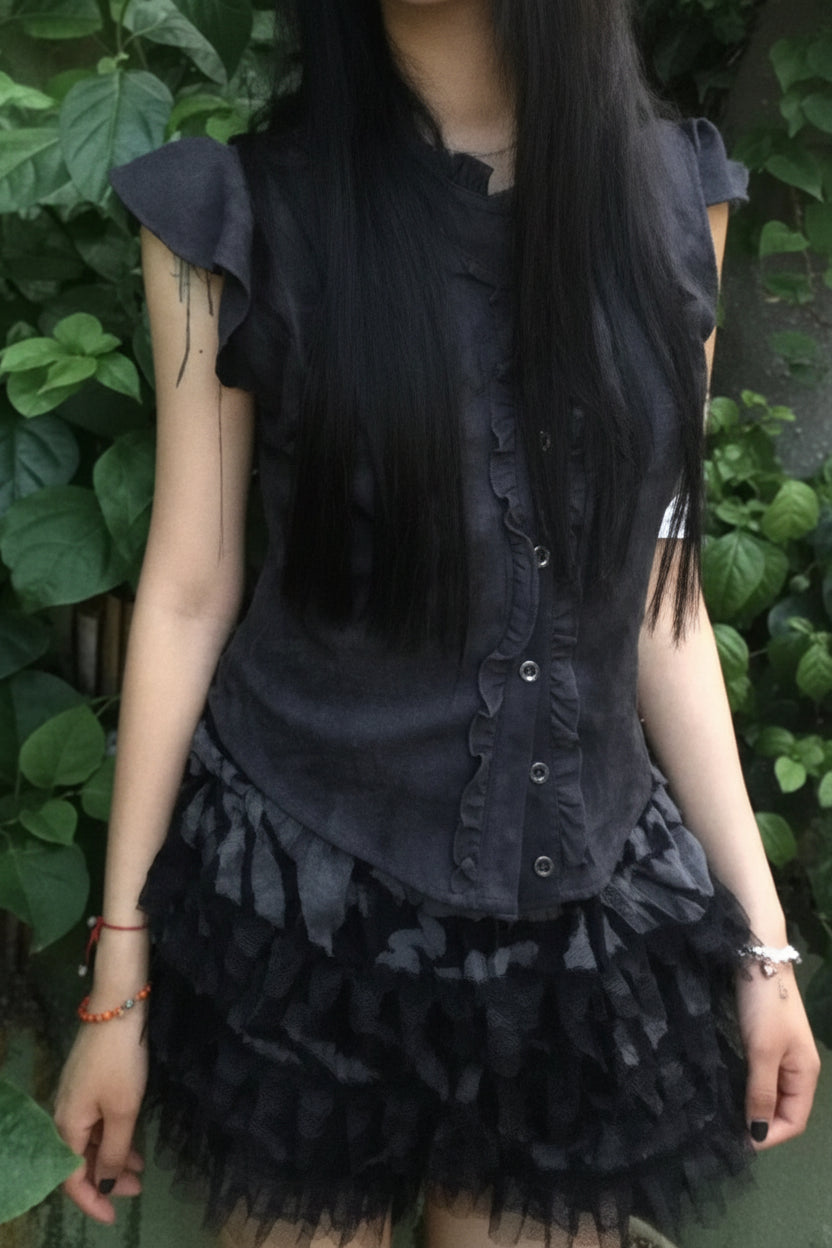 Y2K Vintage Womens Ruffled Sleeveless Blouse Shirt