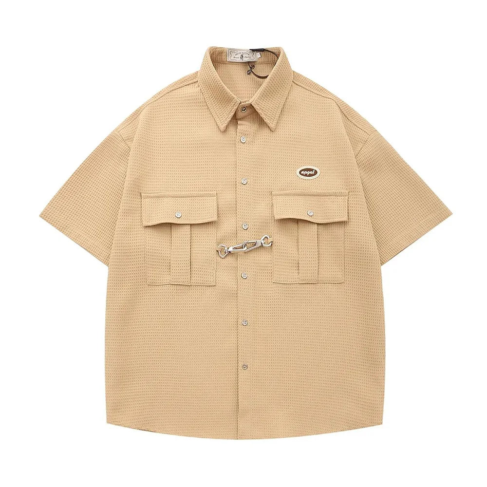 Y2K Waffle Button Up Short Sleeve Shirt