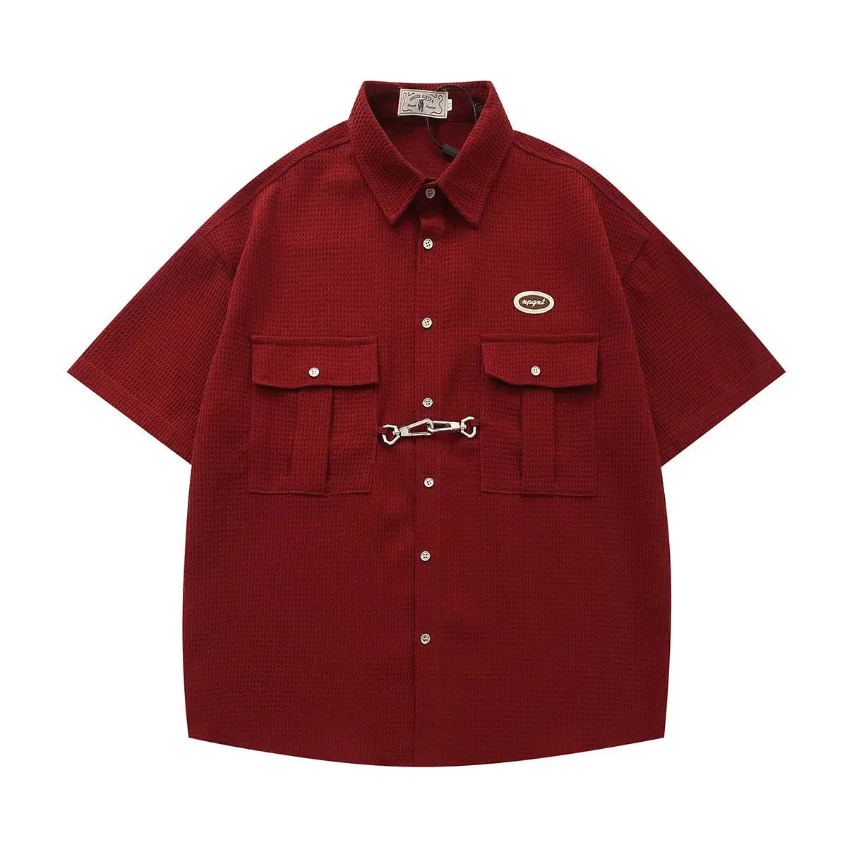 Y2K Waffle Button Up Short Sleeve Shirt