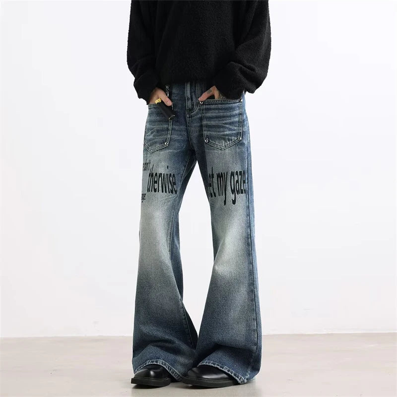 Y2K Warning Print Denim Jeans
