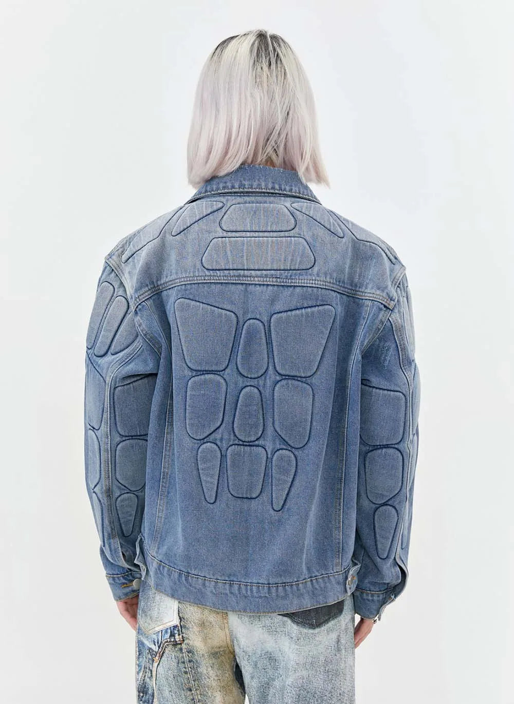 Y2K Washed Armour Panel Denim Jacket