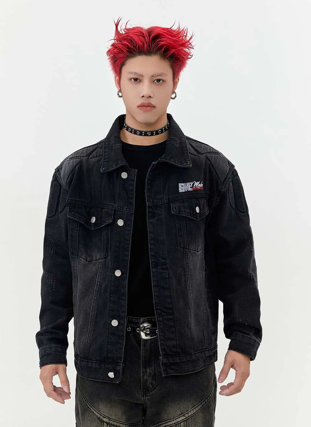 Y2K Washed Armour Panel Denim Jacket