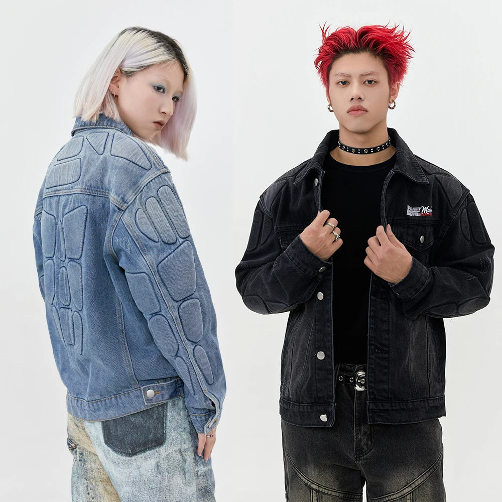 Y2K Washed Armour Panel Denim Jacket