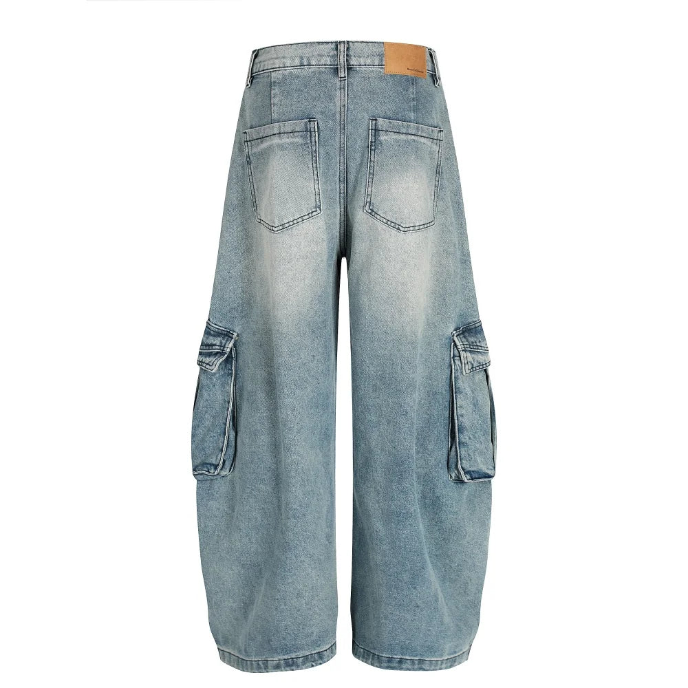 Y2K Washed Baggy Barrel Cargo Jeans