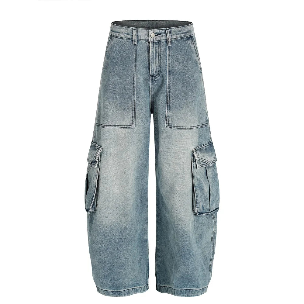 Y2K Washed Baggy Barrel Cargo Jeans