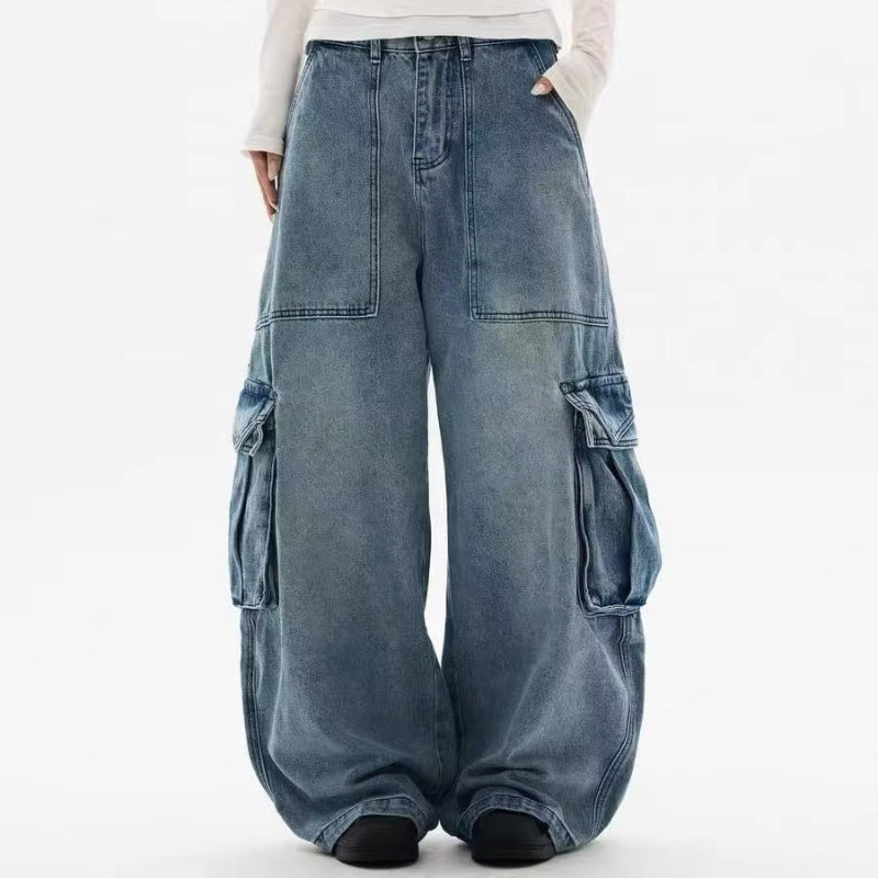Y2K Washed Baggy Barrel Cargo Jeans